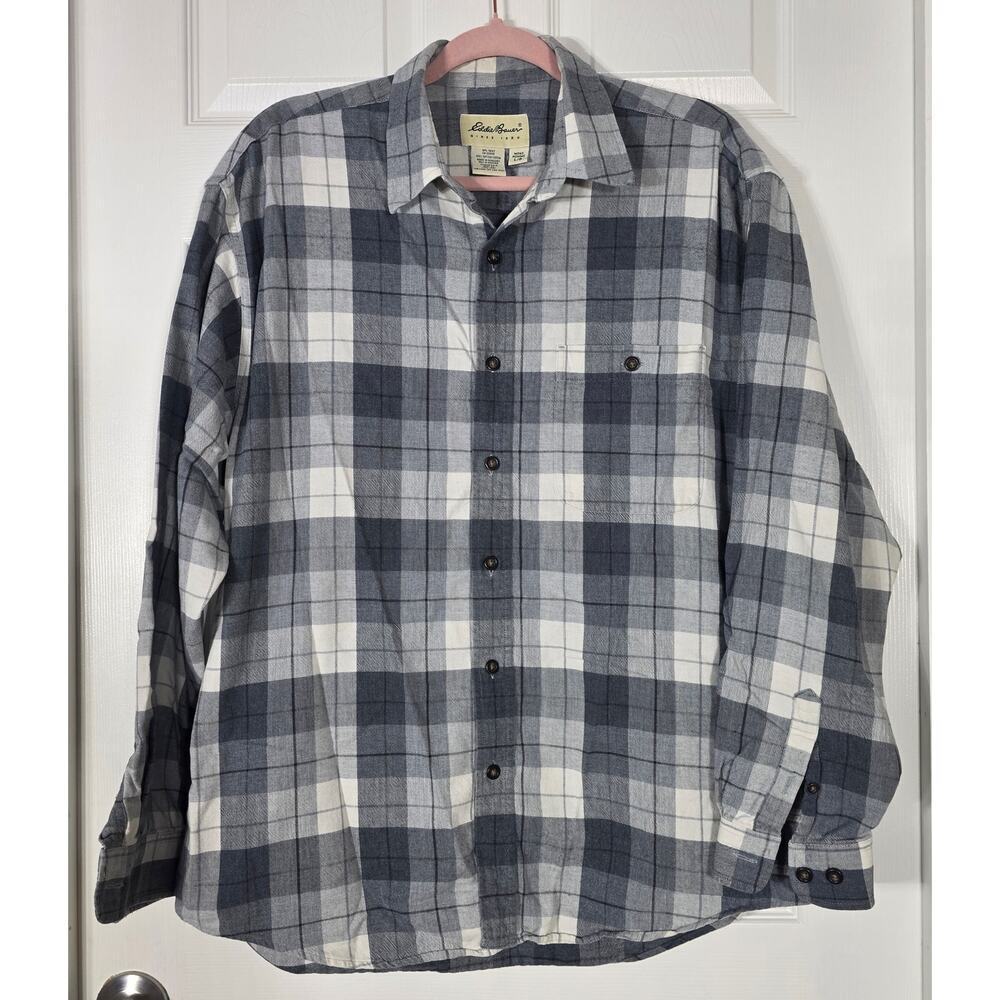 Eddie Bauer Gray Plaid Flannel Long Sleeve Men's Size Large